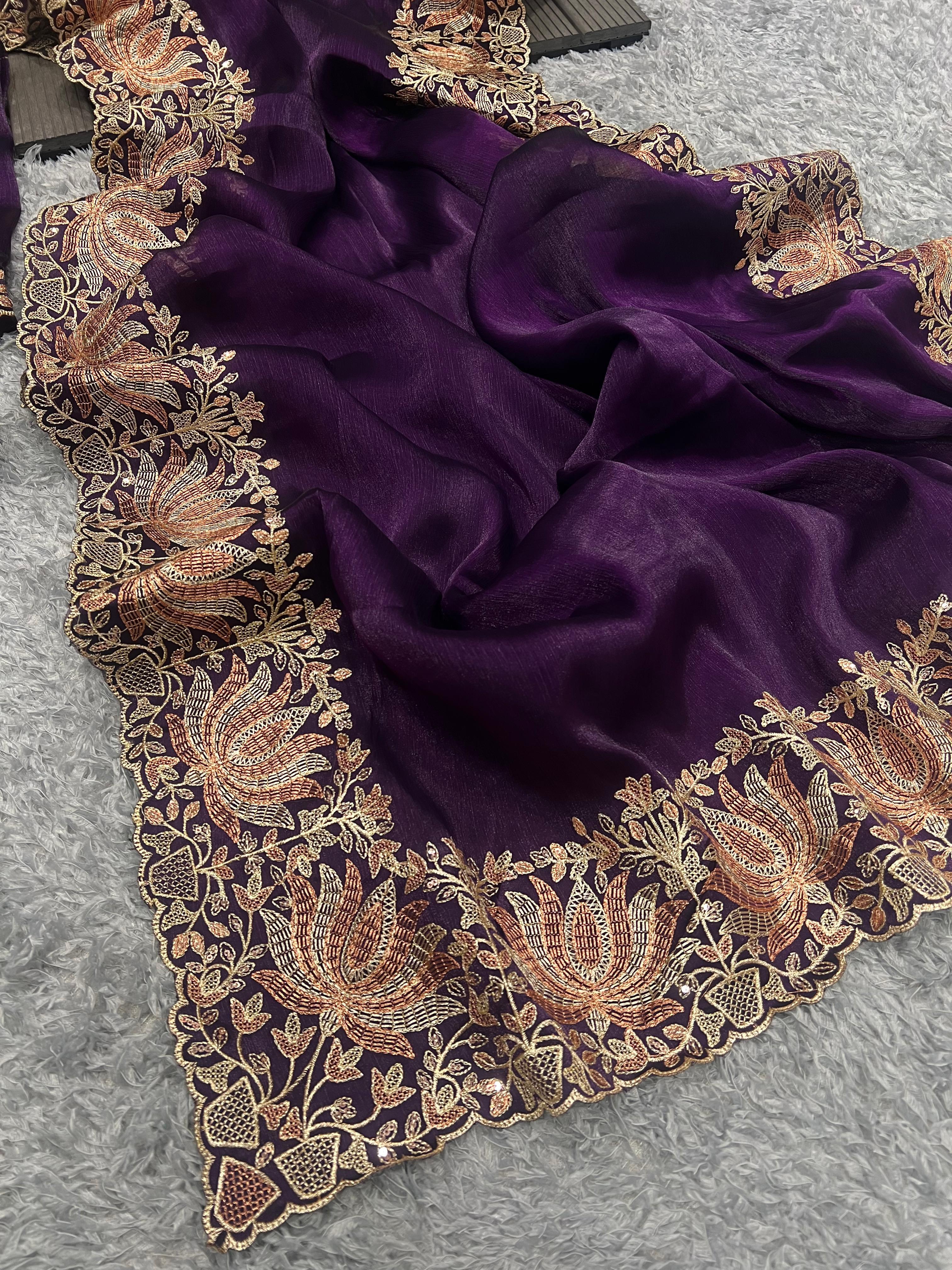 Beautiful Designer Heavy Berberry Silk Sequence Saree