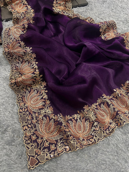 Beautiful Designer Heavy Berberry Silk Sequence Saree