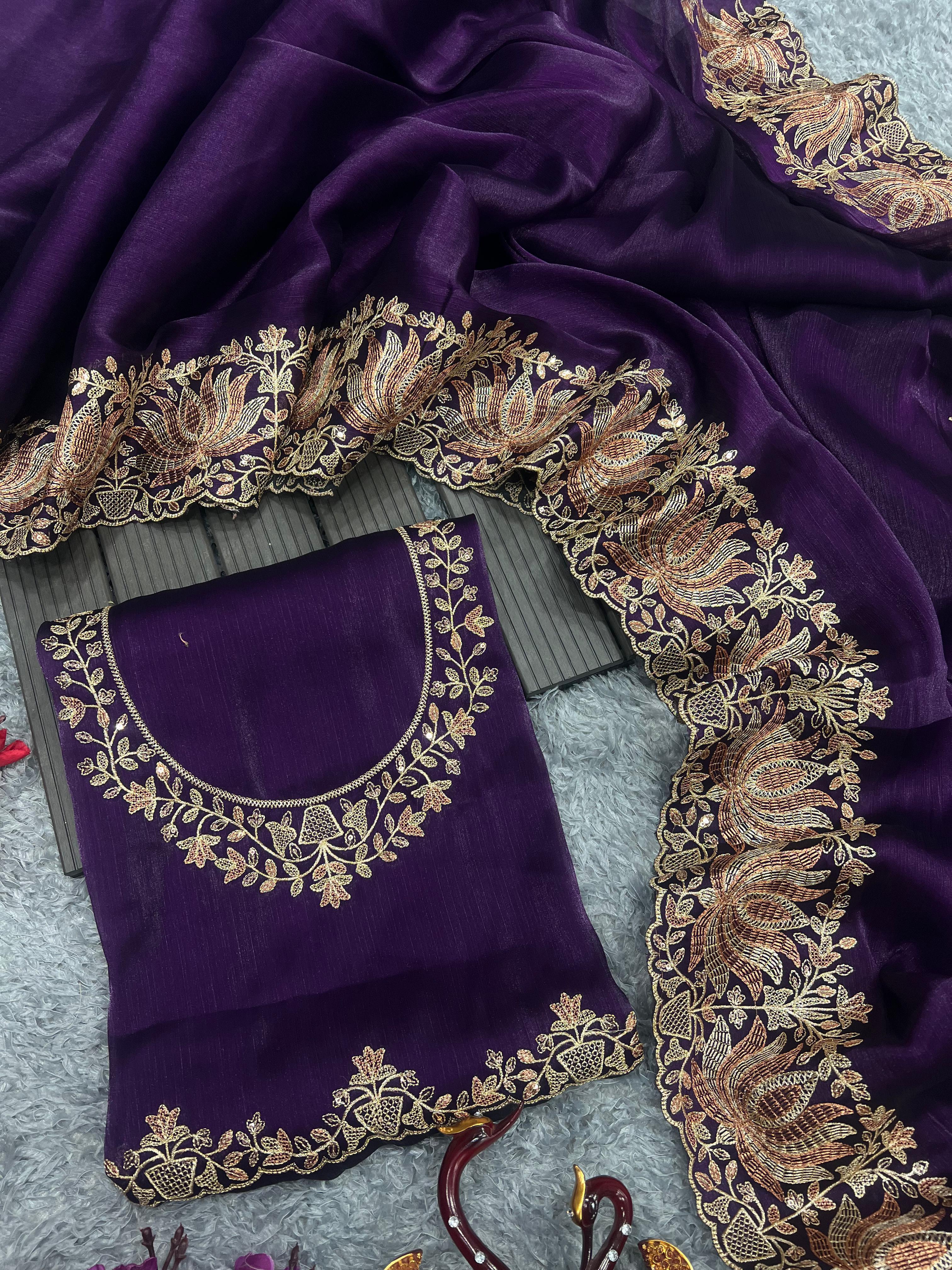 Beautiful Designer Heavy Berberry Silk Sequence Saree
