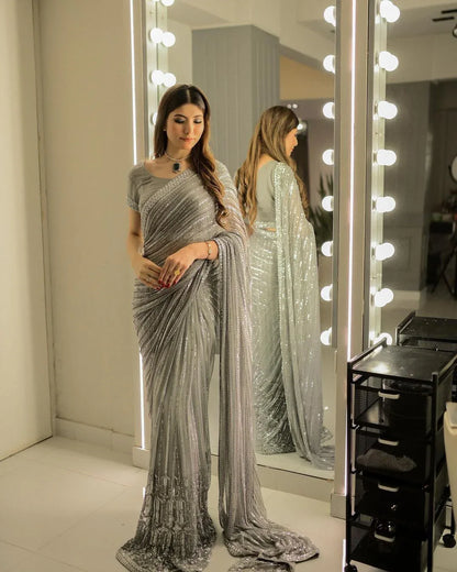 Beautiful Designer Heavy Georgette Exclusive Sequanc Saree