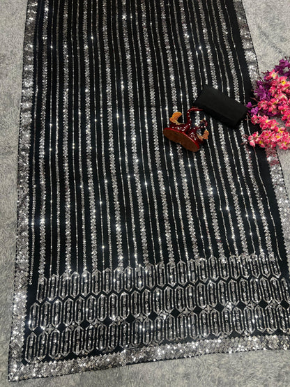 Beautiful Designer Heavy Georgette Exclusive Sequanc Saree
