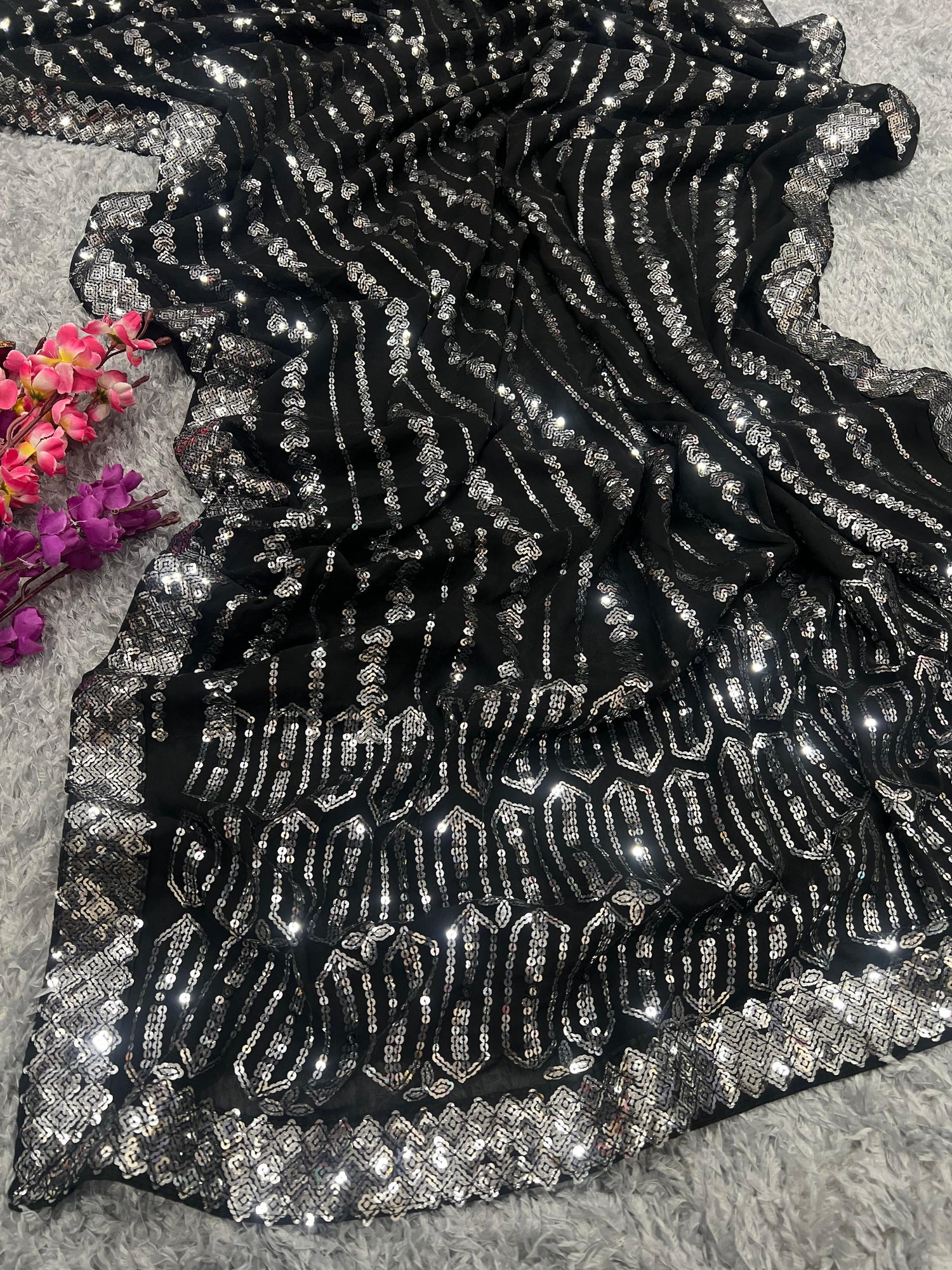 Beautiful Designer Heavy Georgette Exclusive Sequanc Saree