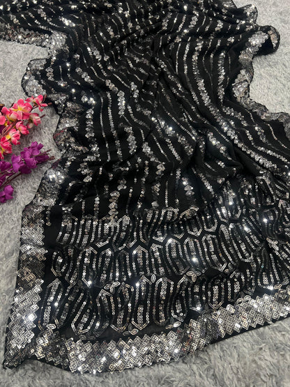 Beautiful Designer Heavy Georgette Exclusive Sequanc Saree