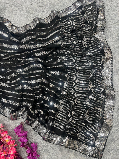 Beautiful Designer Heavy Georgette Exclusive Sequanc Saree