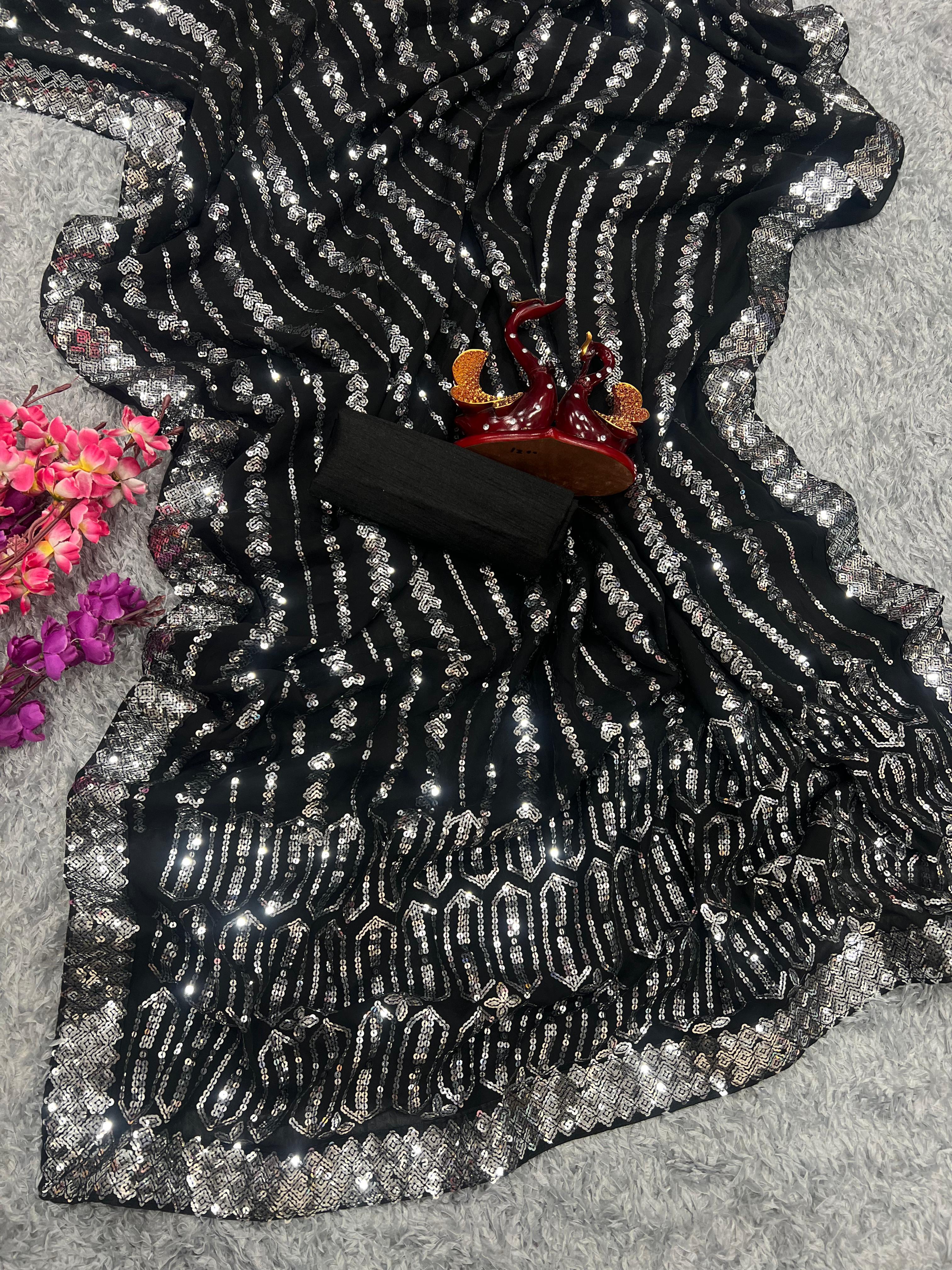 Beautiful Designer Heavy Georgette Exclusive Sequanc Saree