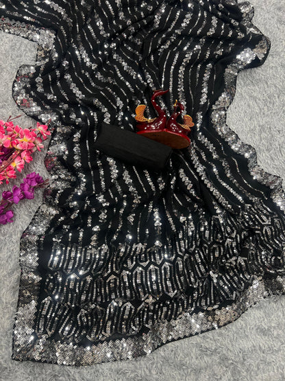 Beautiful Designer Heavy Georgette Exclusive Sequanc Saree
