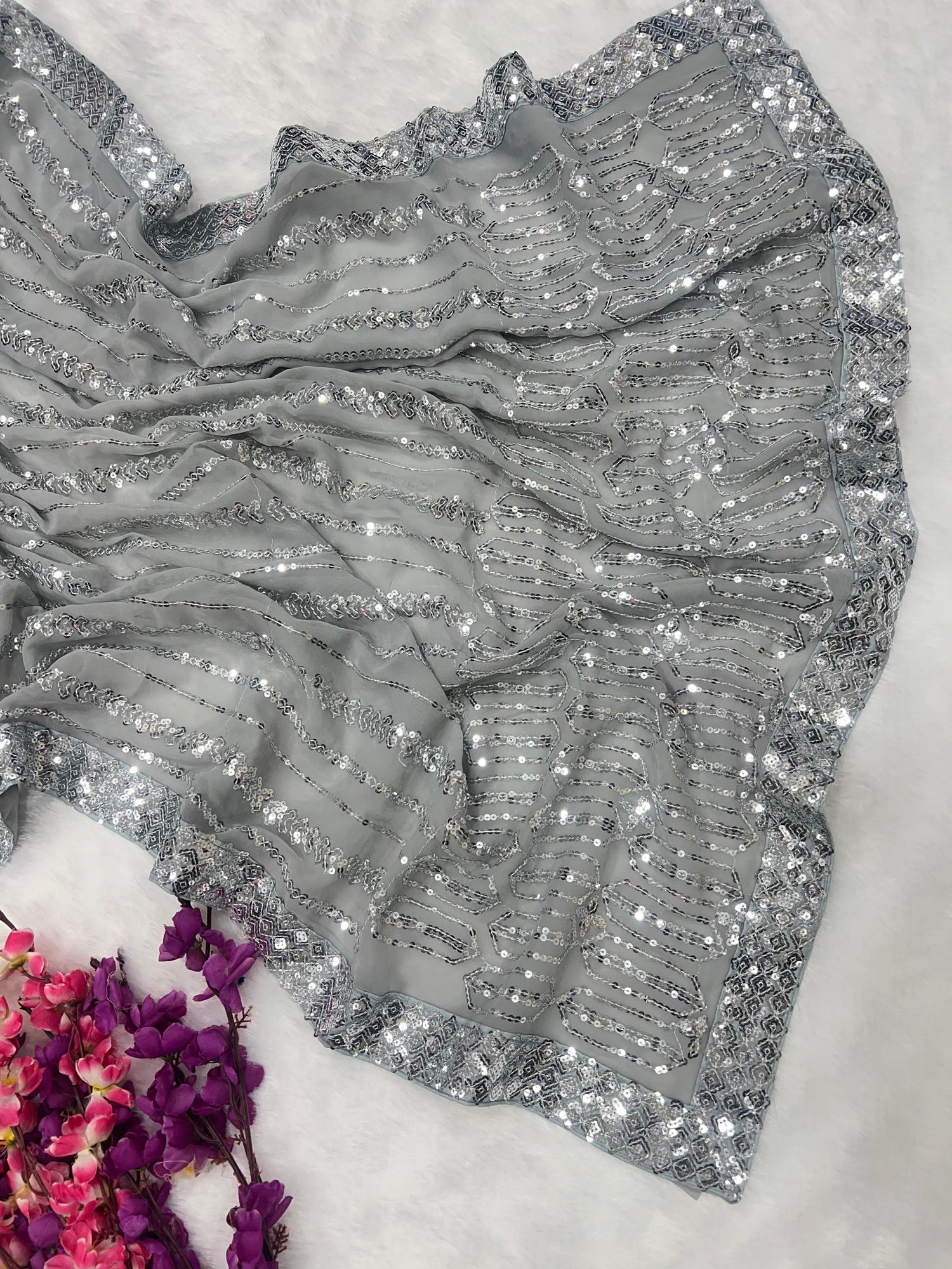 Beautiful Designer Heavy Georgette Exclusive Sequanc Saree