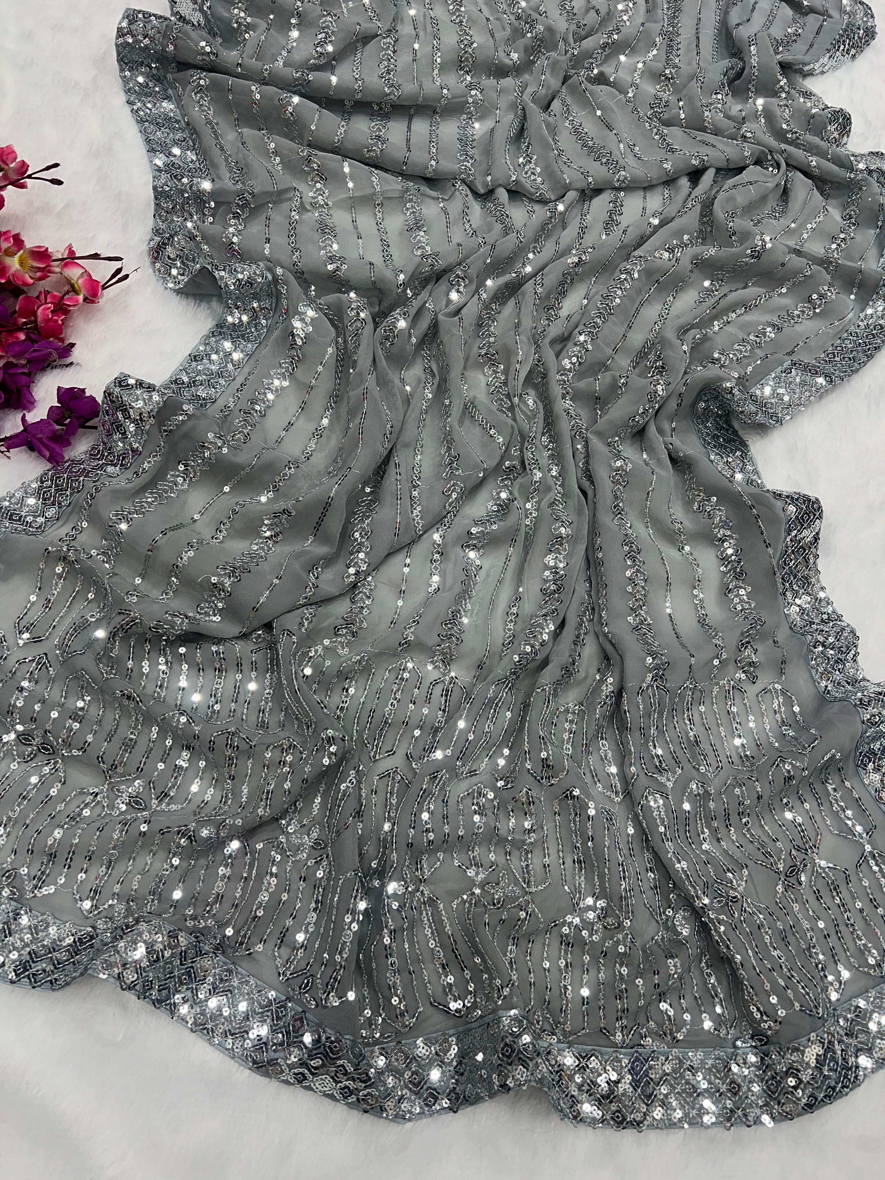 Beautiful Designer Heavy Georgette Exclusive Sequanc Saree