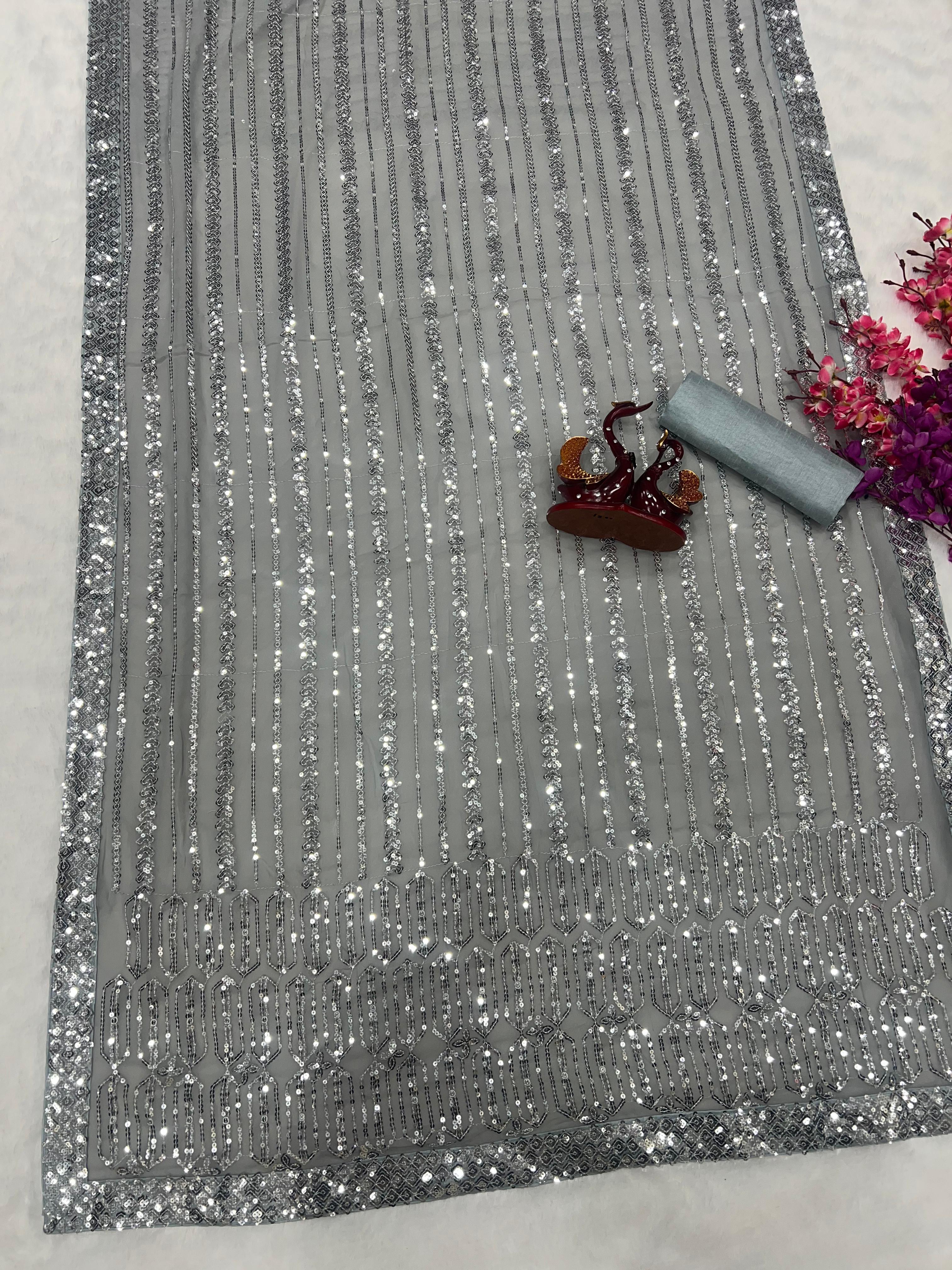 Beautiful Designer Heavy Georgette Exclusive Sequanc Saree