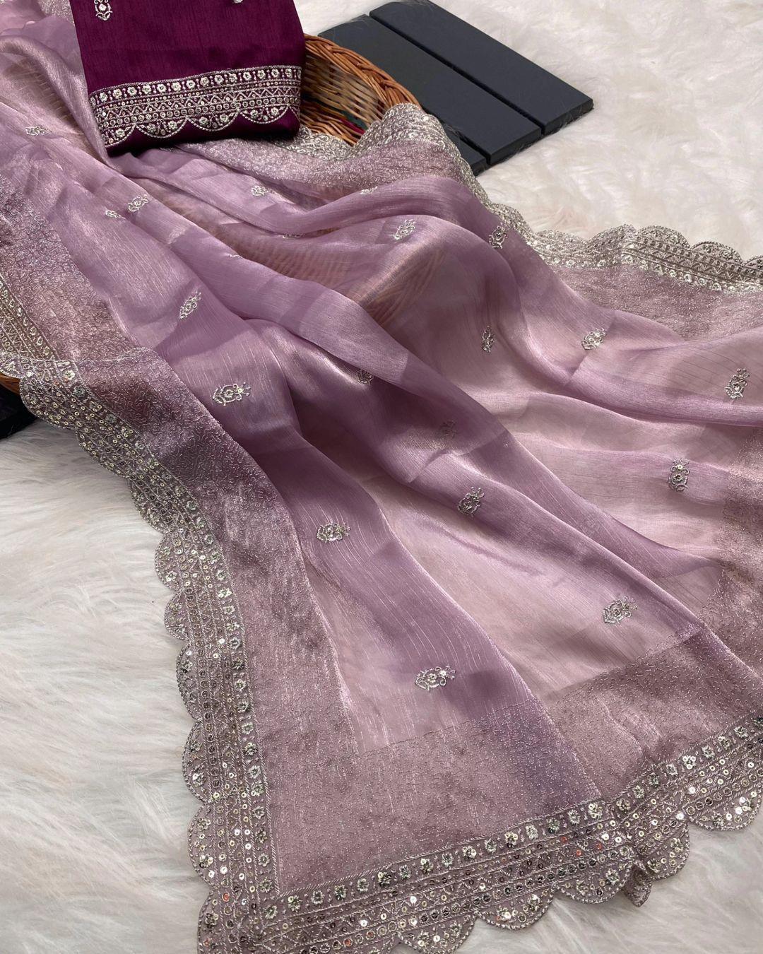 Beautiful Designer Pure Soft Zimmy Choo Silk with Sequanc Saree