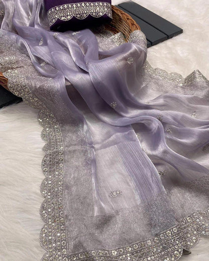 Beautiful Designer Pure Soft Zimmy Choo Silk with Sequanc Saree