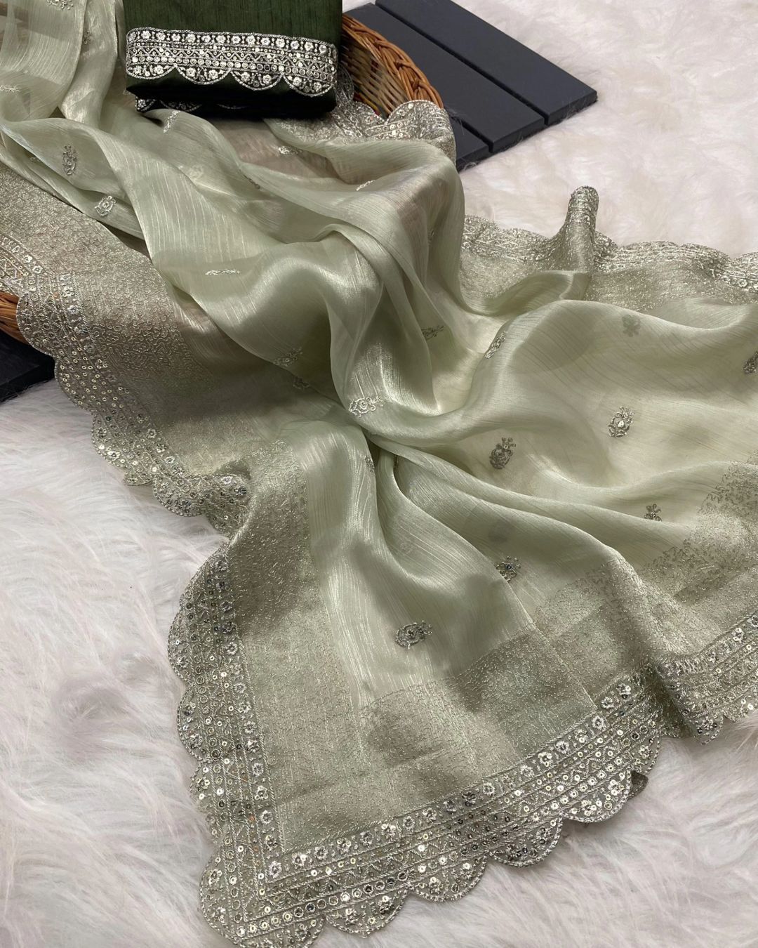 Beautiful Designer Pure Soft Zimmy Choo Silk with Sequanc Saree
