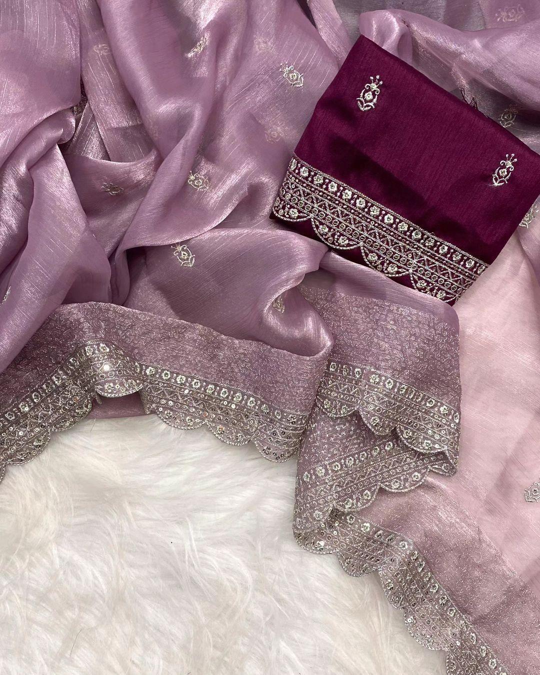 Beautiful Designer Pure Soft Zimmy Choo Silk with Sequanc Saree