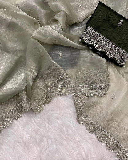 Beautiful Designer Pure Soft Zimmy Choo Silk with Sequanc Saree