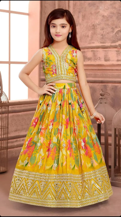 Beautiful Designer Summer Special Georgette Kids Lehenga Choli