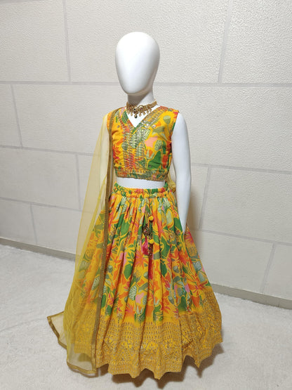 Beautiful Designer Summer Special Georgette Kids Lehenga Choli