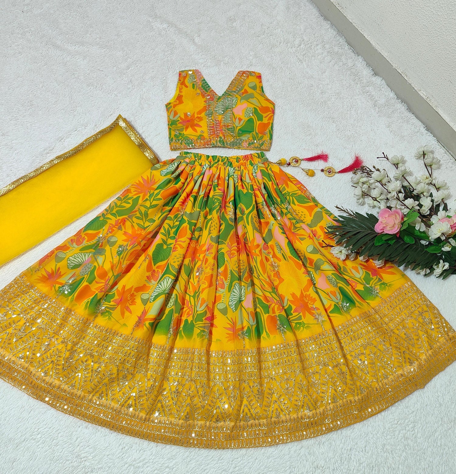 Beautiful Designer Summer Special Georgette Kids Lehenga Choli
