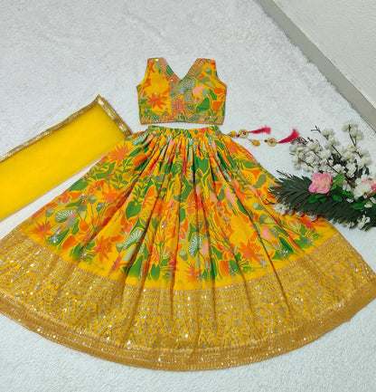 Beautiful Designer Summer Special Georgette Kids Lehenga Choli