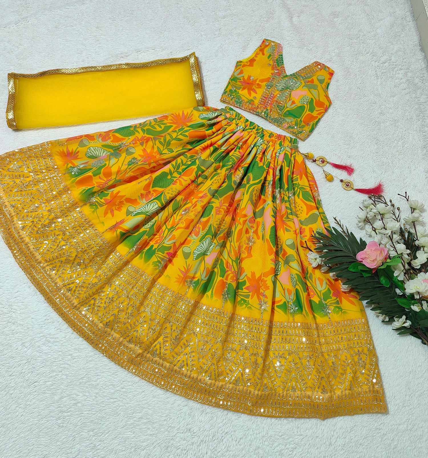 Beautiful Designer Summer Special Georgette Kids Lehenga Choli