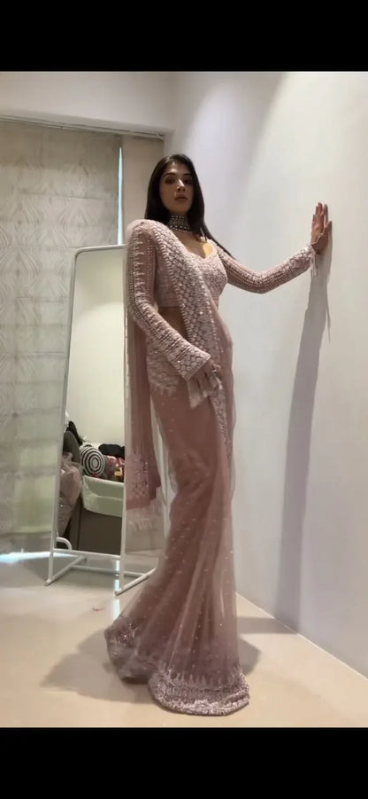 Beautiful Designer Bollywood Heavy Soft Net Sequanc Saree