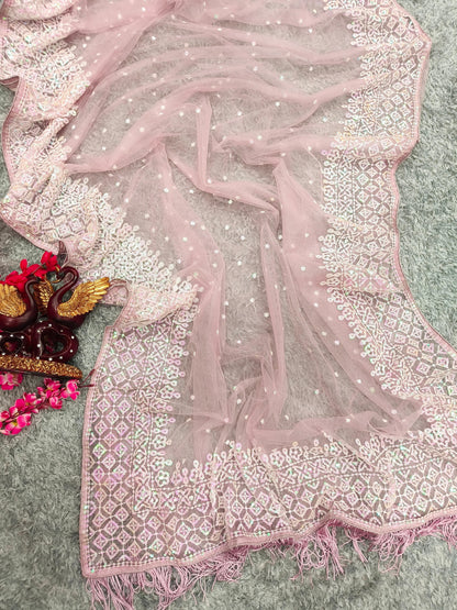 Beautiful Designer Bollywood Heavy Soft Net Sequanc Saree