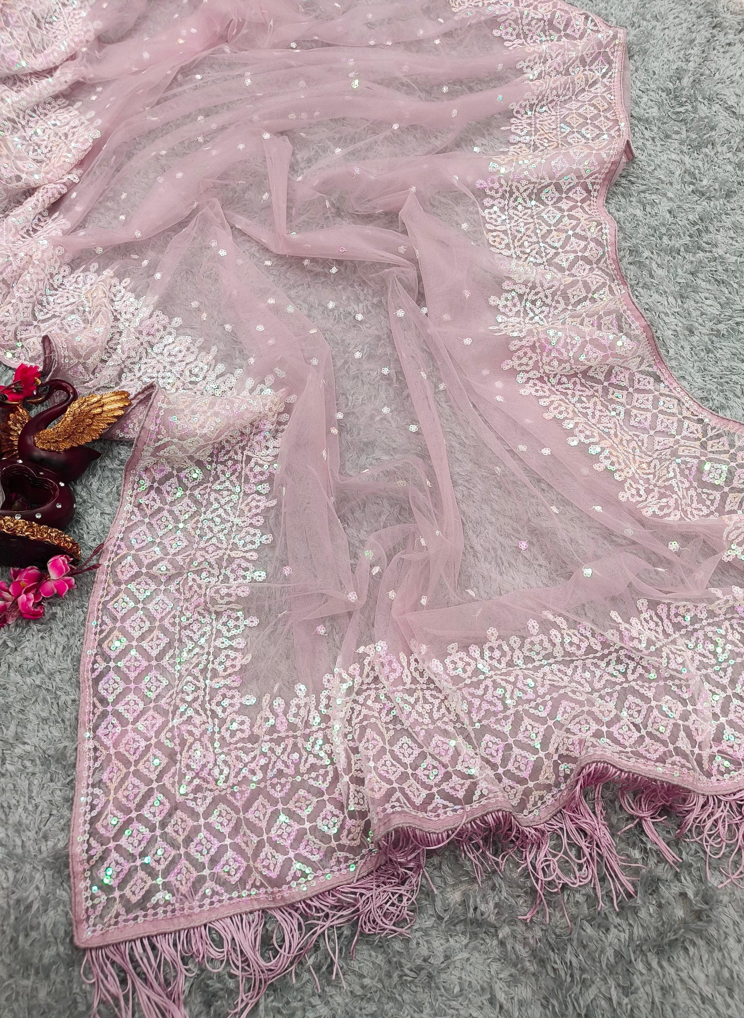 Beautiful Designer Bollywood Heavy Soft Net Sequanc Saree