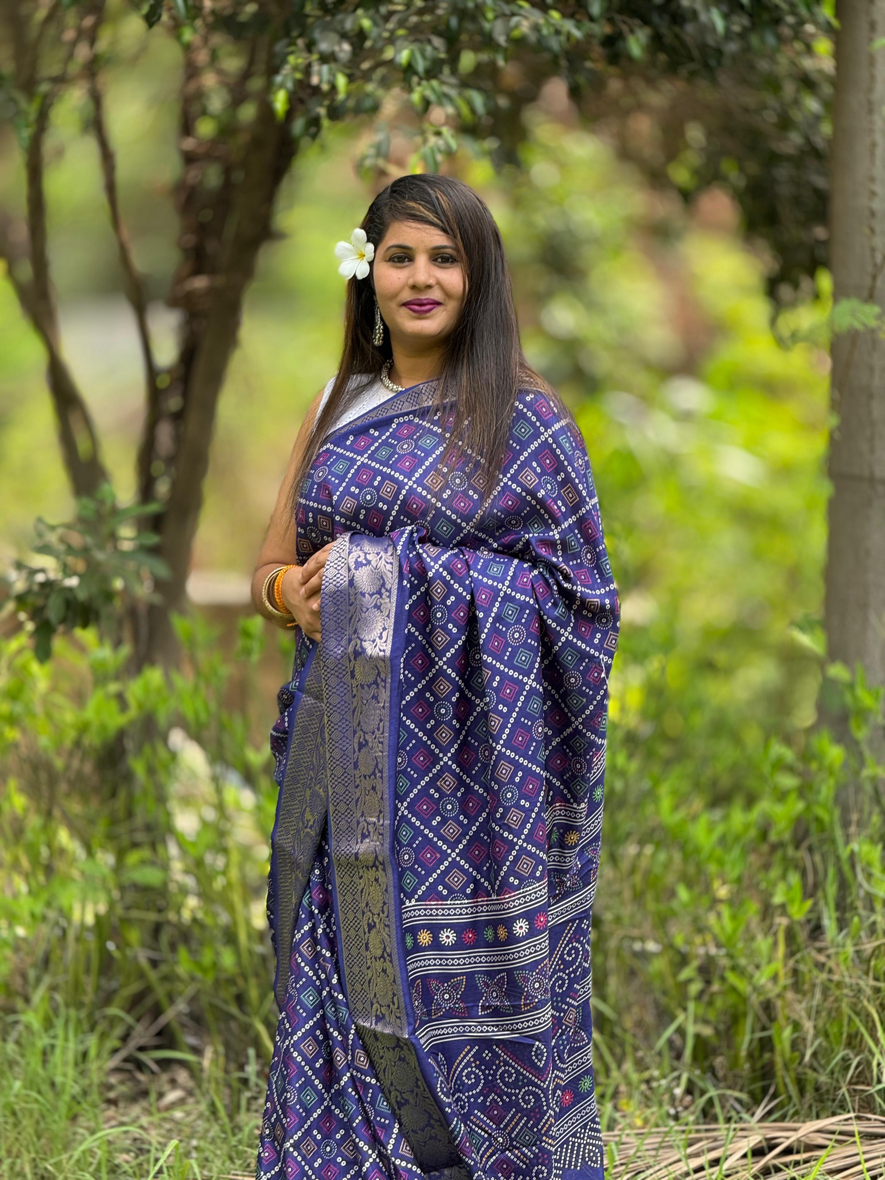 Beautiful Designer Bandhej Print Special Pure Dola Silk Saree