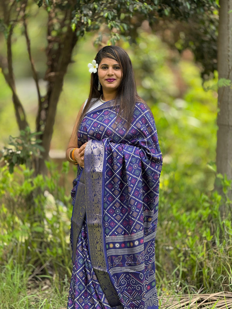 Beautiful Designer Bandhej Print Special Pure Dola Silk Saree