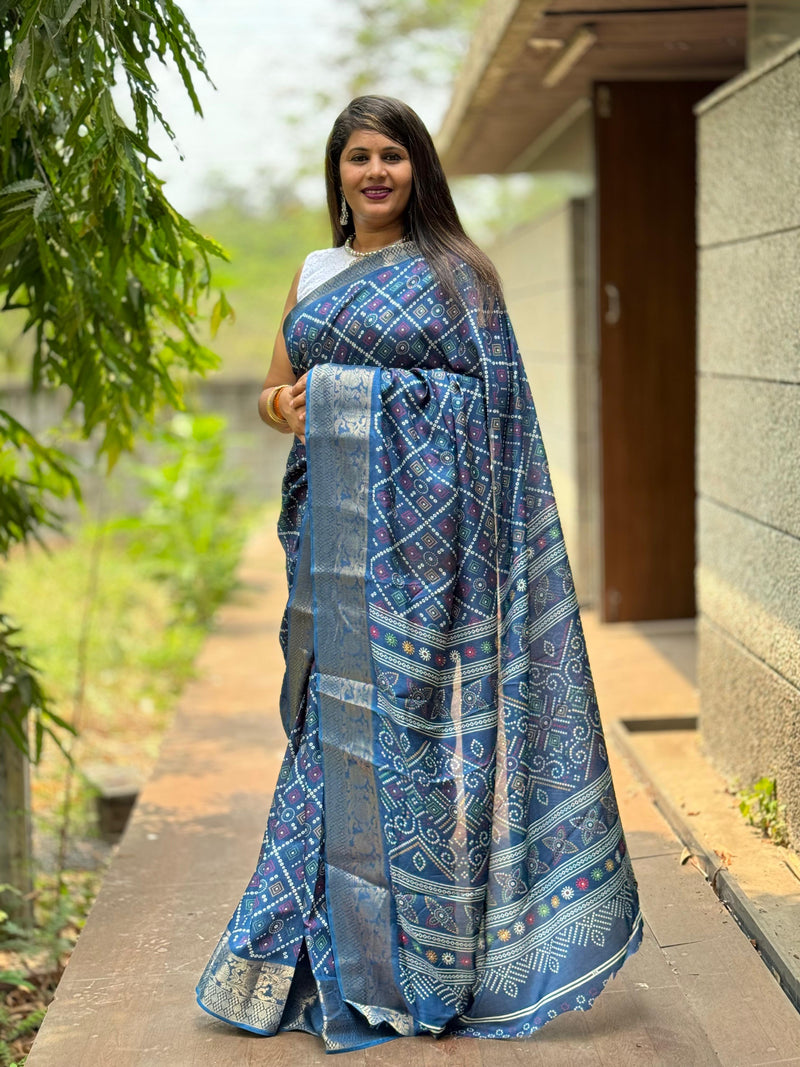 Beautiful Designer Bandhej Print Special Pure Dola Silk Saree