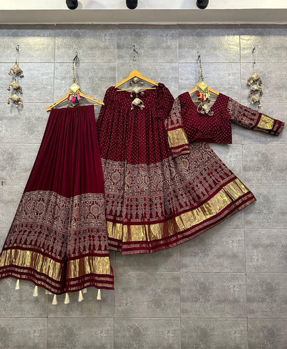 Beautiful Designer Pure Modal Ajrakh Handblock Print Gajji Silk Chaniya Choli 