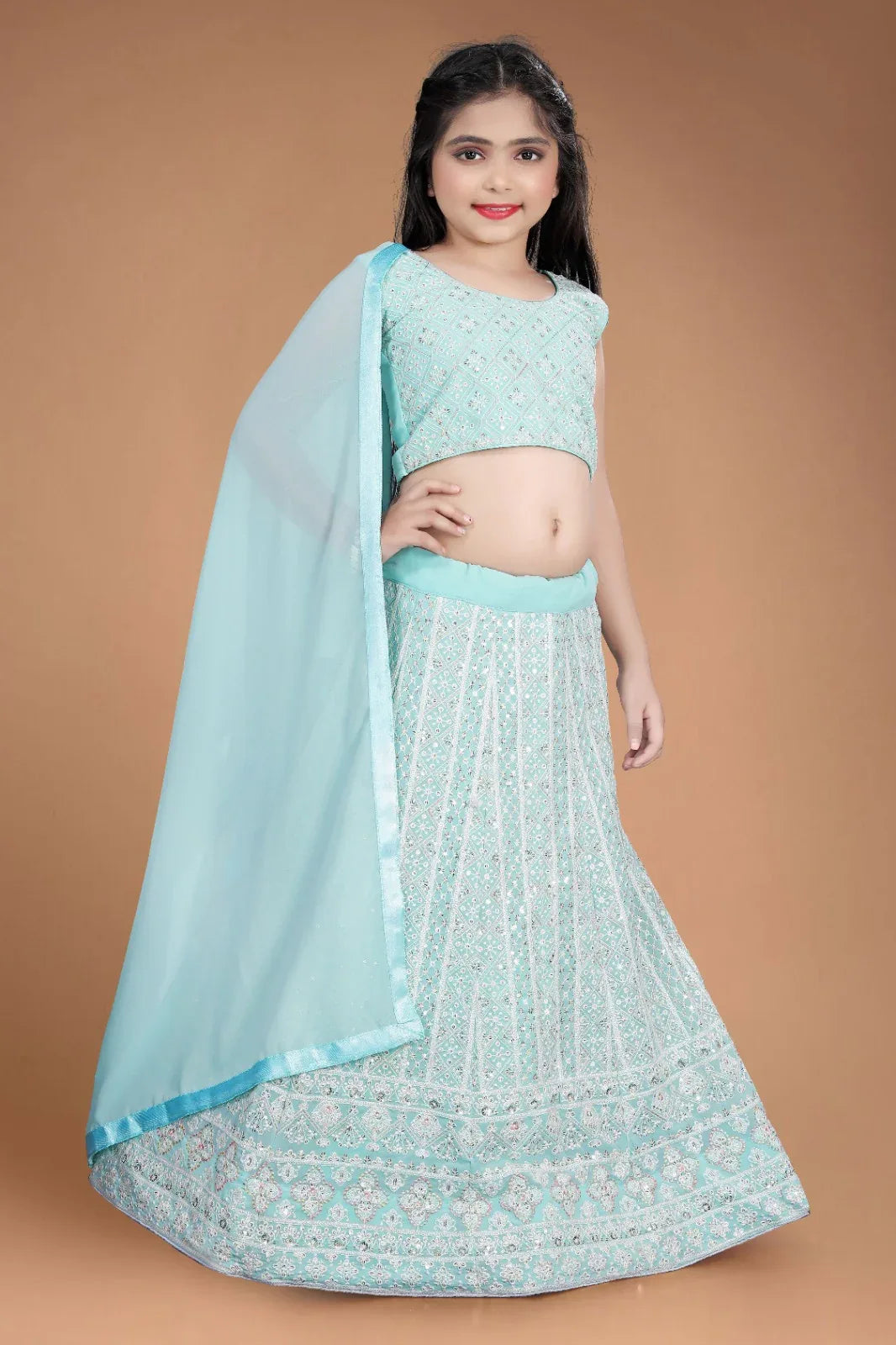 Beautiful Designer Party Wear Pure Georgette Kids Lehenga Choli