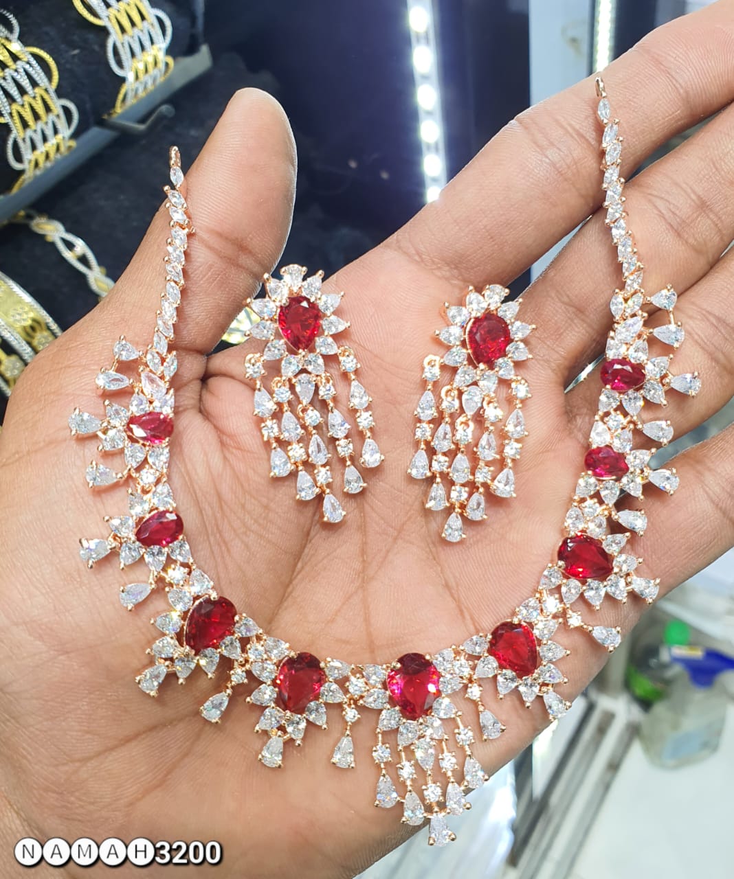 American Diamond Set Necklace Set Imitation Earrings Jewellery set