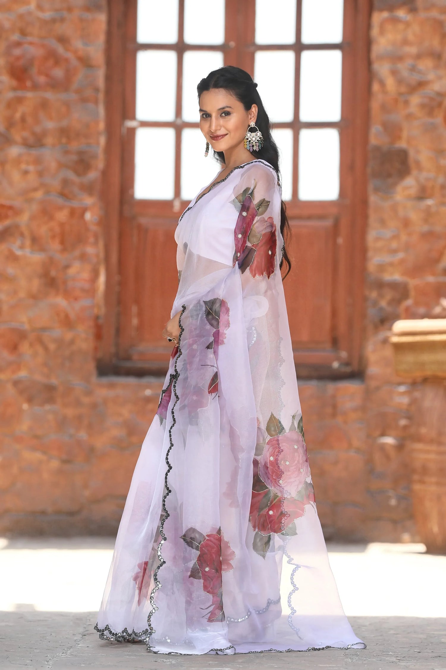 organza saree dress design Digital Print Work Organza Designer Gown In Purple for Ceremonial