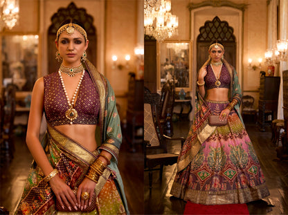Stunning Rajwadi Silk Lehenga Choli with Aari Mirror Work