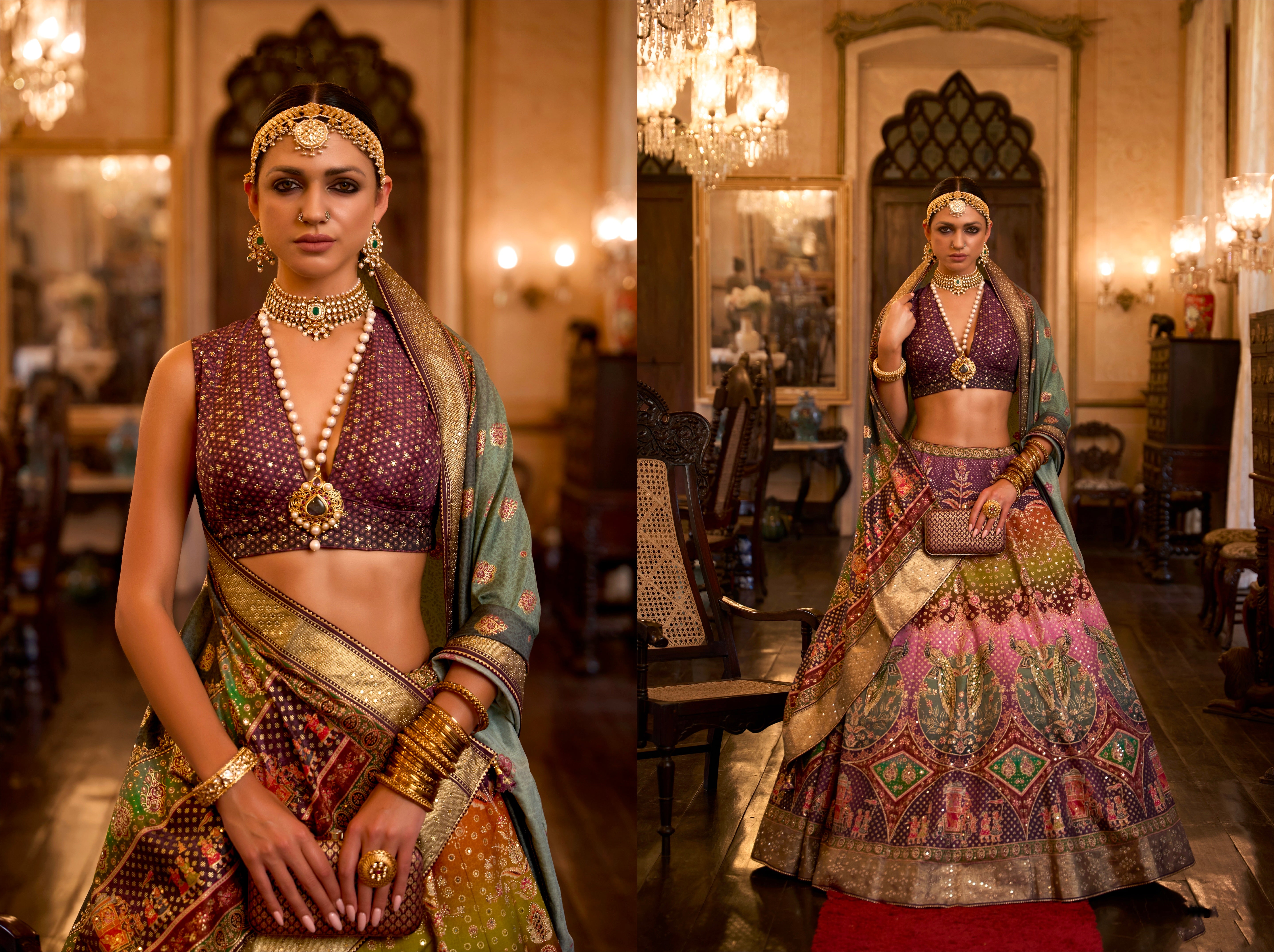 Stunning Rajwadi Silk Lehenga Choli with Aari Mirror Work