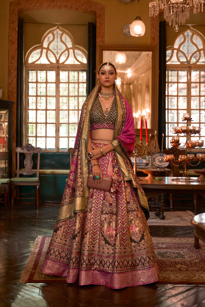 Opulent Bridal Lehenga Choli in Rajwadi Silk