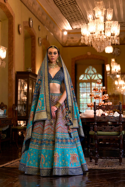 Exquisite Designer Wedding Lehenga Choli - Royal Silk &amp; Mirror Work