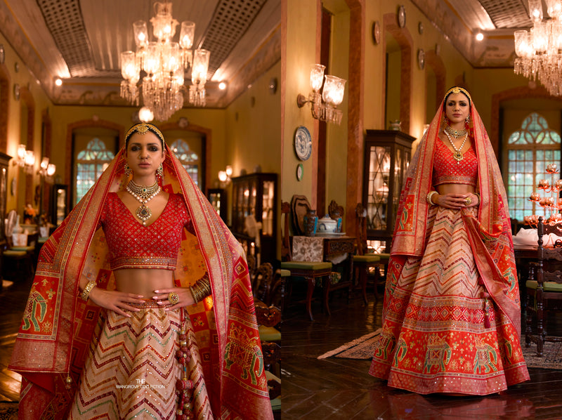 Radiant Rajwadi Silk Wedding Lehenga Choli with Mirror Work