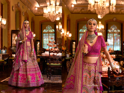 Glamorous Bridal Lehenga Choli - Silk &amp; Sparkle Mirror Design