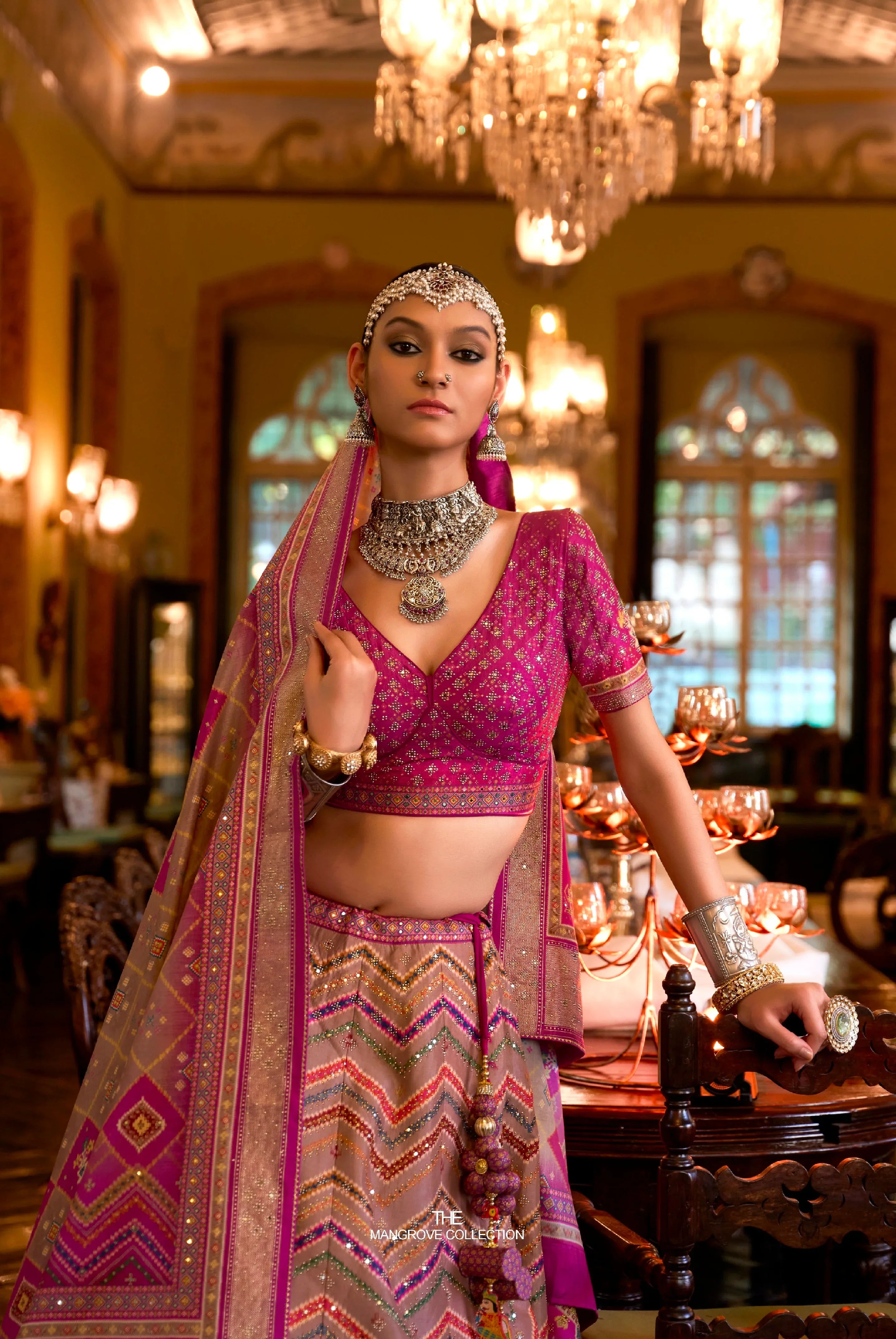 Glamorous Bridal Lehenga Choli - Silk &amp; Sparkle Mirror Design