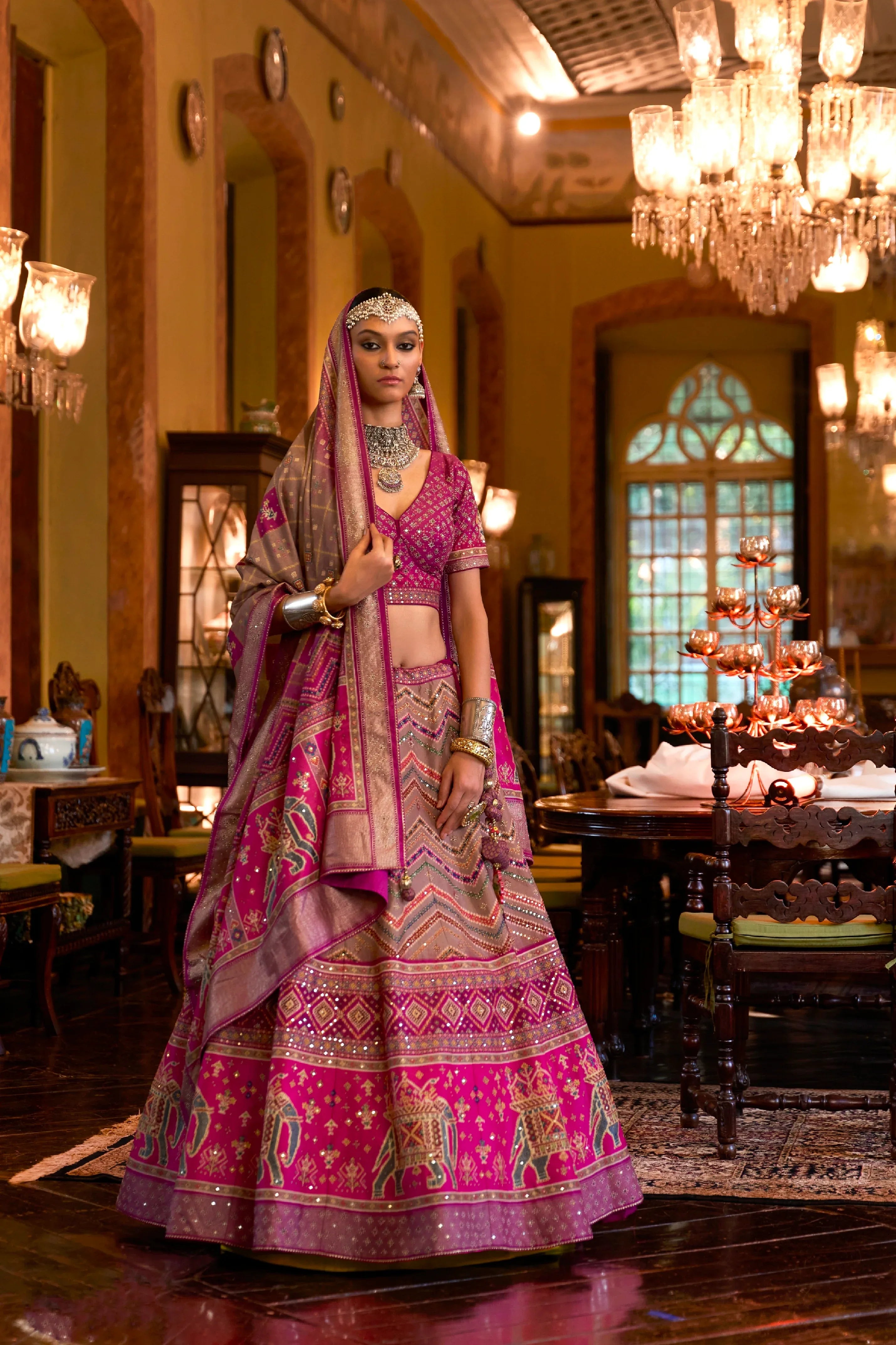 Glamorous Bridal Lehenga Choli - Silk &amp; Sparkle Mirror Design