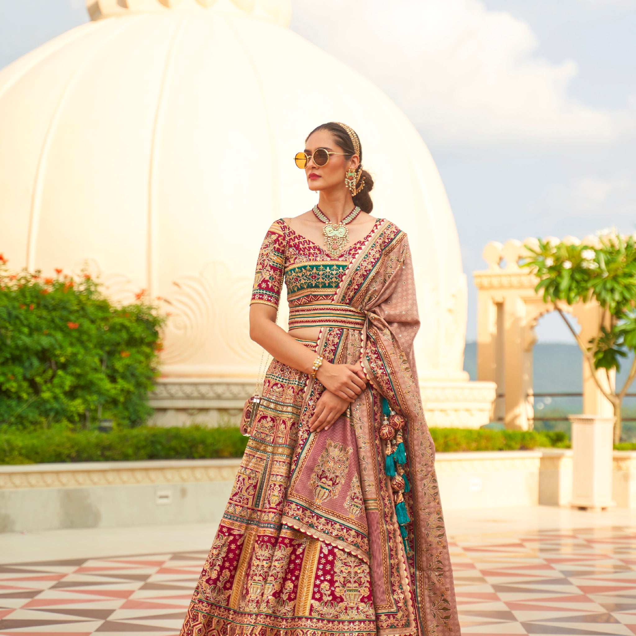 Glamorous Designer Wedding Lehenga Choli with Purse & Belt