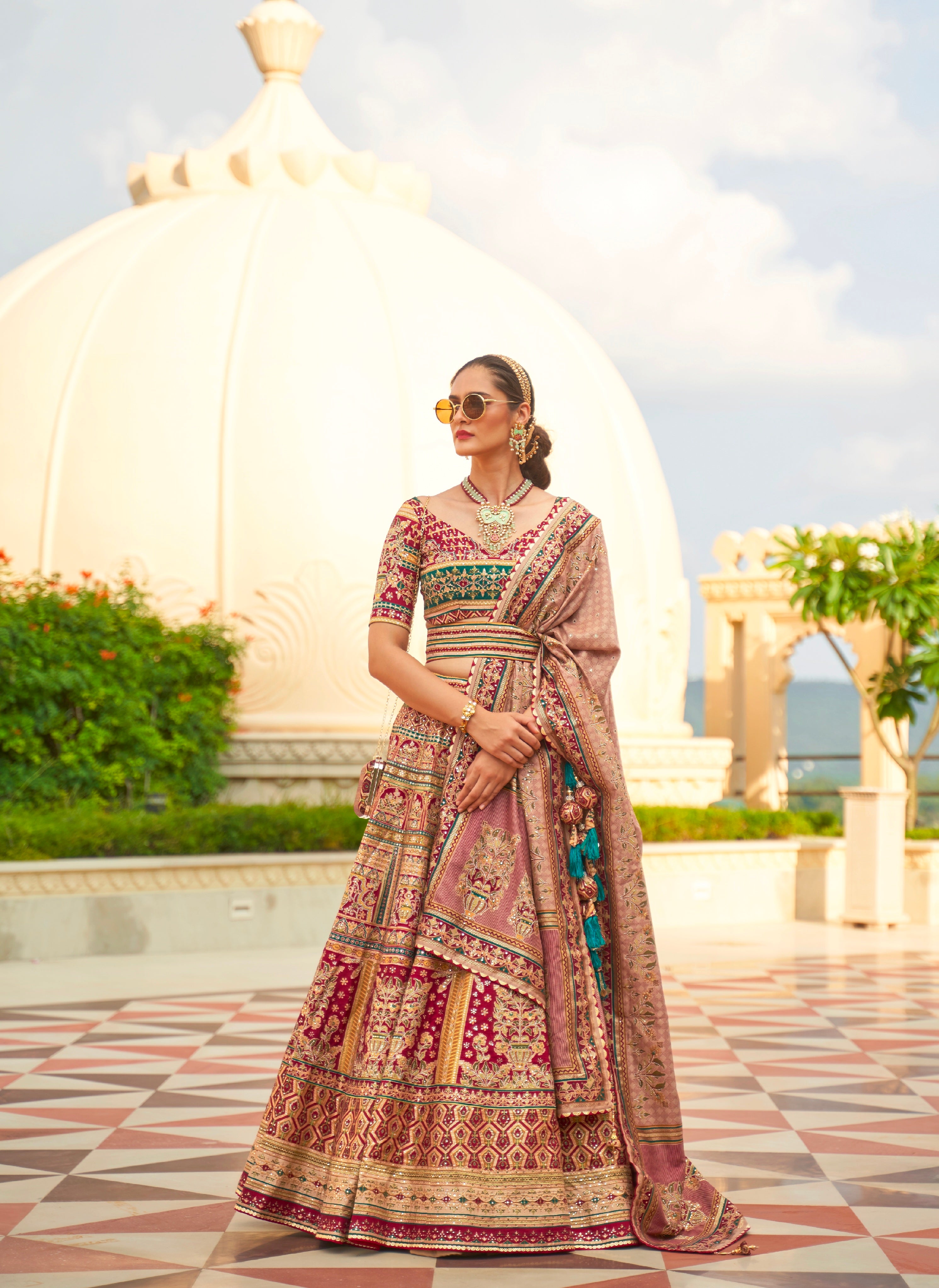 Glamorous Designer Wedding Lehenga Choli with Purse & Belt