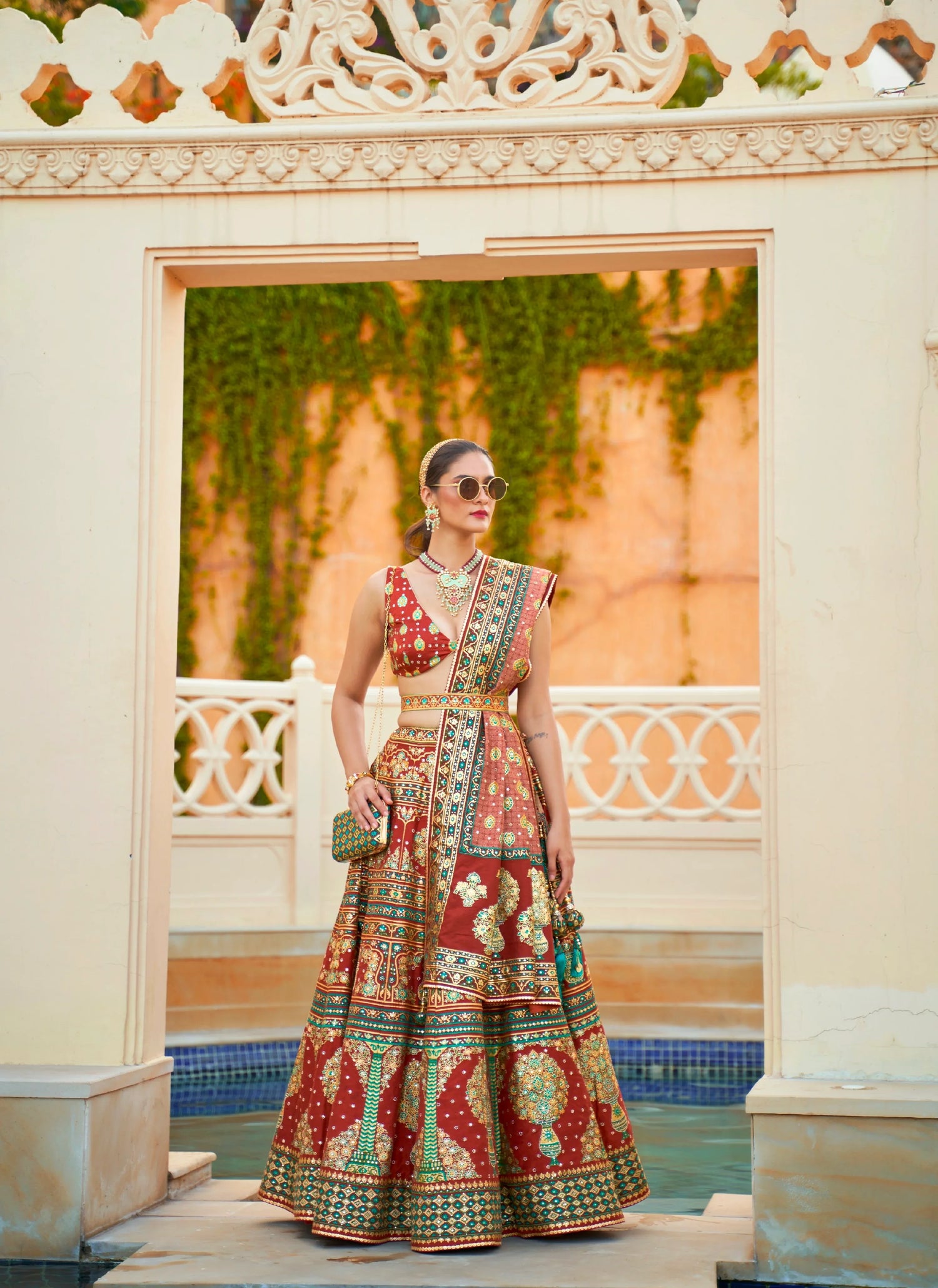 Elegant Bridal Lehenga Choli - Silk, Mirror Work &amp; Accessories