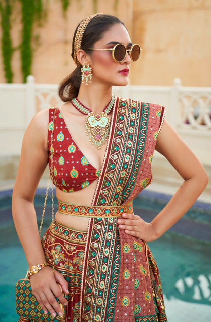 Elegant Bridal Lehenga Choli - Silk, Mirror Work &amp; Accessories