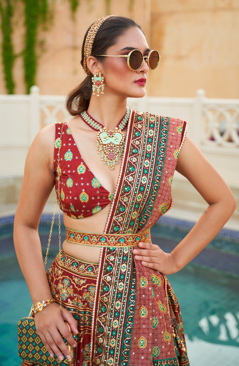 Elegant Bridal Lehenga Choli - Silk, Mirror Work & Accessories