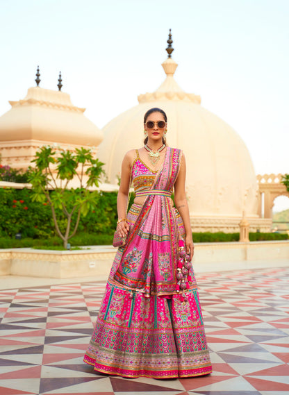 Exquisite Rajwadi Silk Bridal Lehenga with Mini Purse &amp; Belt