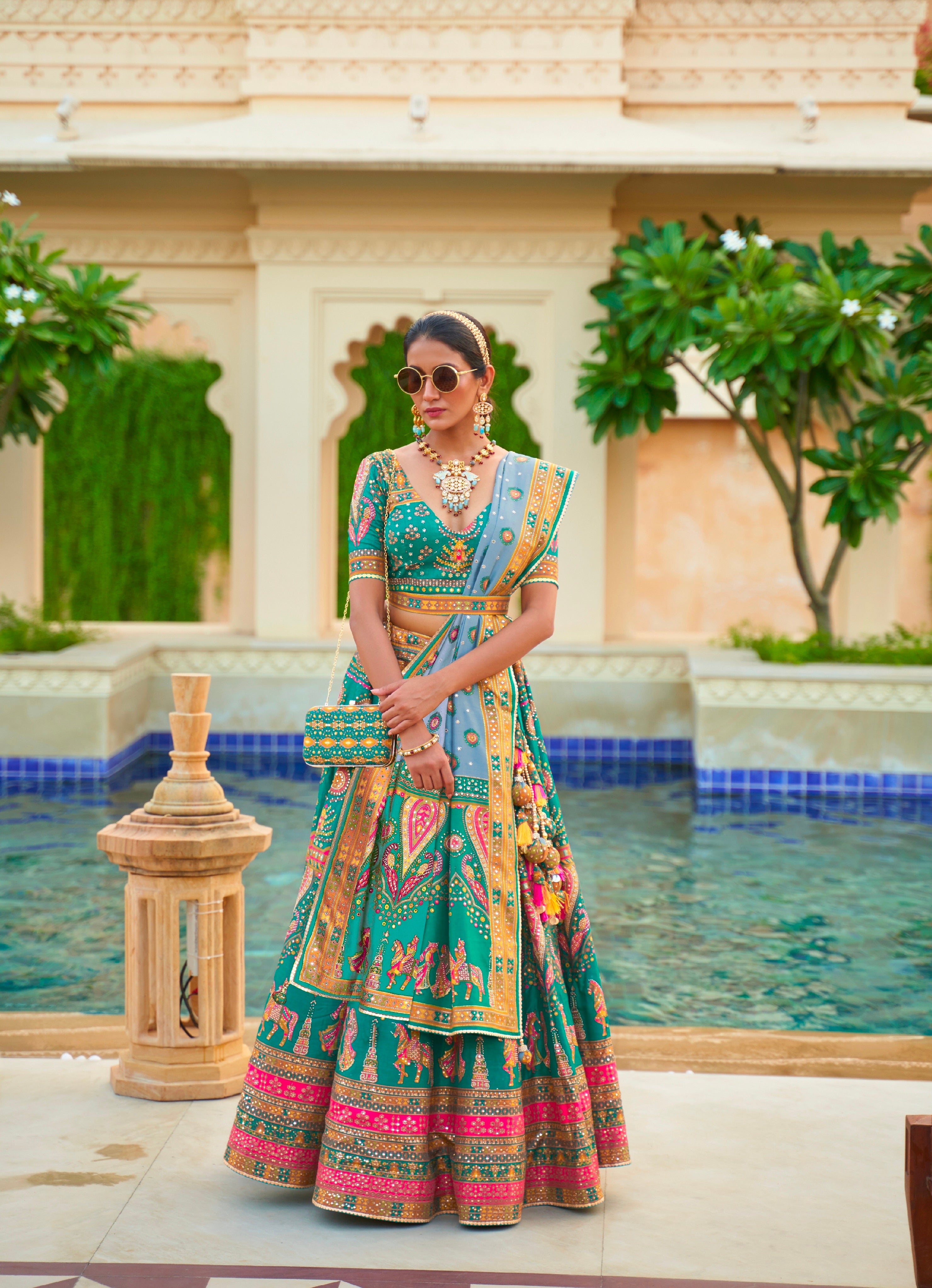 Exquisite Rajwadi Silk Wedding Lehenga Choli with Mirror Work