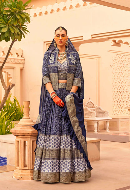 Glamorous Wedding Wear: Lehenga Choli with Shrug &amp; Dupatta