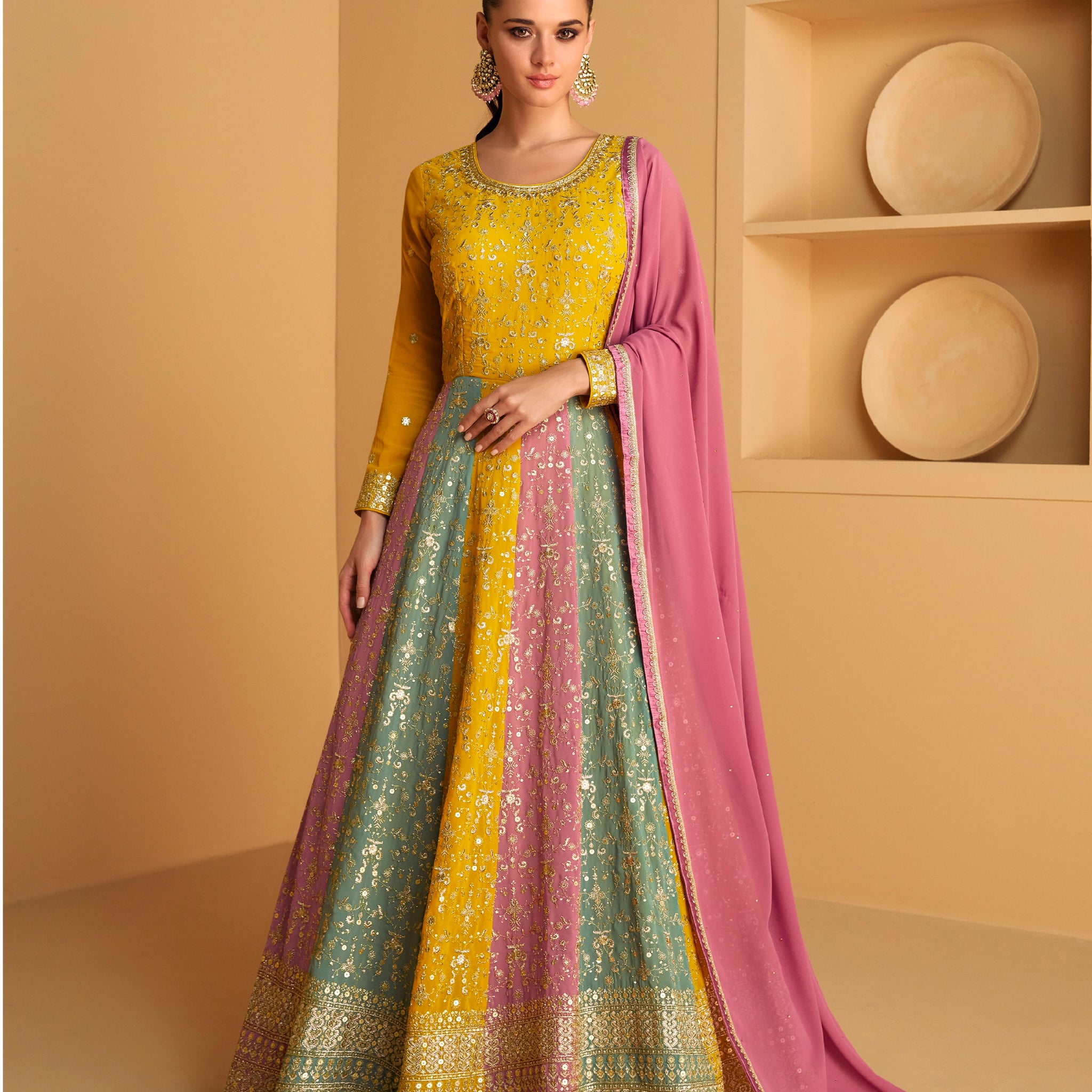 Elegant Real Georgette Anarkali Suit with Pink Dupatta